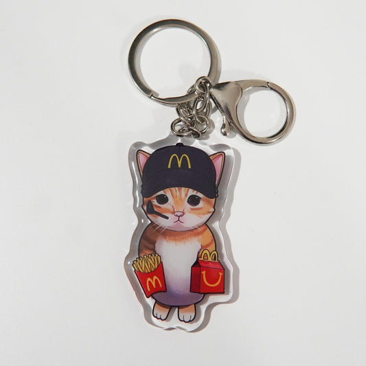 Fast Food Operator Cat Keychain